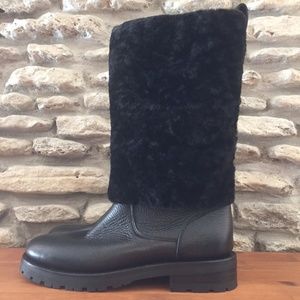 Frye Women's Size 7.5 Black Waterproof Leather Shearling Cuff Winter Boots